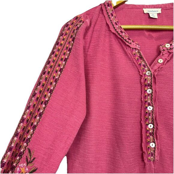 Sundance Floral Embroidered Long Sleeve V-Neck Top Size XS Pink Boho Hippie Y2K - Picture 4 of 8